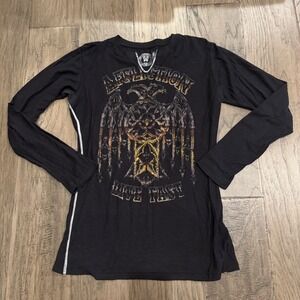 Y2K Affliction Live Fast Rhinestone Long Sleeve Top Womens Large Graphic T Shirt